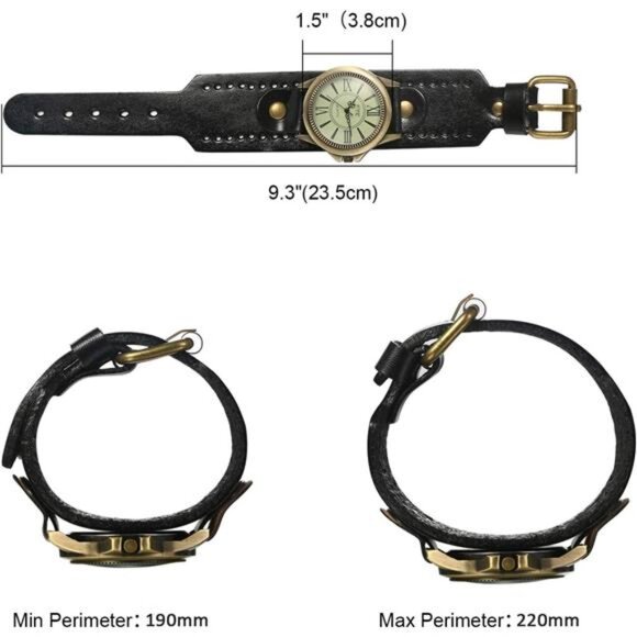 Vintage Wrist Watch Wide Leather Strap Band Cuff Quartz Watches for Men Women - Picture 6 of 7